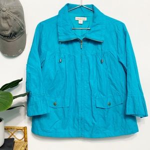 coldwater creek | turquoise swing windbreaker utility jacket funnel neck m
